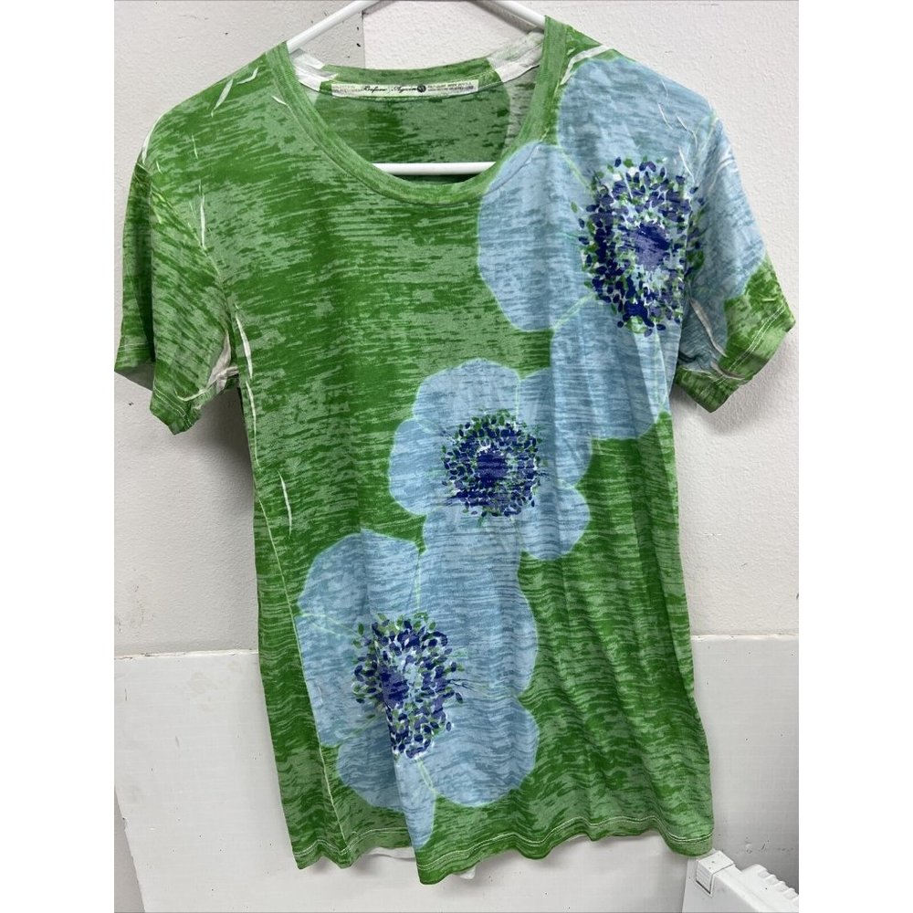 Before + Again Womens T-Shirt 3XL Multicolor Flowers Short Sleeve V-Neck